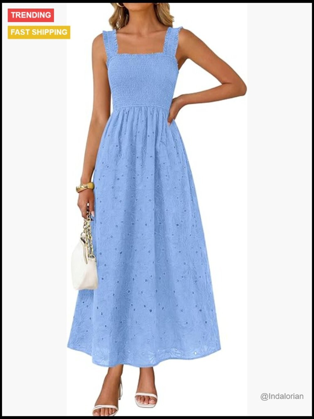 Smocked Maxi Dress with Pockets Sleeveless A-Line Square Neck